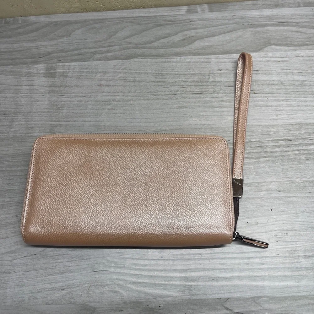 Bveyzi Pink RFID Blocking Leather Zip Around Large Wallet Phone Clutch Wristlet